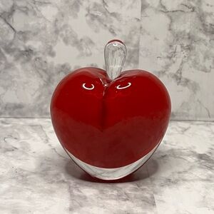 Art Glass Clear and Red Heart Shaped Perfume Bottle with Clear Dauber